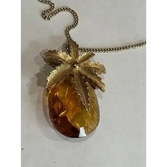 SARAH COVENTRY AUTUMN HAZE PINEAPPLE AMBER STONE BROOCH PENDANT NECKLACE MCM EU - Picture 8 of 11